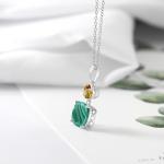 Green Malachite & Yellow Citrine Pendant Necklace Silver