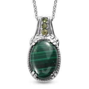 Malachite Peridot Birthstone Pendant Necklace for Women - 20
