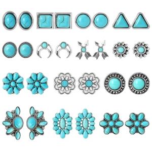 Turquoise Gemstone Stud Earrings Set for Women Girls