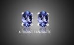 Genuine Tanzanite Oval Stud Earrings in 925 Silver