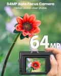 4K 64MP Digital Camera with WiFi, 180° Flip Screen, 16X Digital Zoom, Vlogging Camera for YouTube with Flash, Compact Camera with 32GB SD Card, 2 Batteries