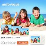 Digital Camera with 64GB SD Card, 4K Digital Compact Cameras - 2.8'' Large Screen, 16X Digital Zoom, Autofocus, Anti Shake, Rechargeable Mini Vlogging Camera for Kids Beginners Students (White)