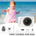 Digital Camera with 64GB SD Card, 4K Digital Compact Cameras - 2.8'' Large Screen, 16X Digital Zoom, Autofocus, Anti Shake, Rechargeable Mini Vlogging Camera for Kids Beginners Students (White)