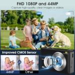 Digital Camera, 1080P FHD 44MP Compact Digital Camera, Compact Vlogging Camera with 2.4" LCD Screen, 16X Digital Zoom, Anti-Shake, Rechargeable, Portable Mini Camera for Kids, Teens, Beginners - Black