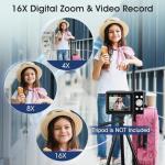Digital Camera, 1080P FHD 44MP Compact Digital Camera, Compact Vlogging Camera with 2.4" LCD Screen, 16X Digital Zoom, Anti-Shake, Rechargeable, Portable Mini Camera for Kids, Teens, Beginners - Black