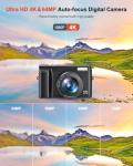 CAMKORY Digital Camera 4K 64MP Newly Upgraded Vlogging Camera with WiFi Function for Youtube with 180° Flip Screen, 16X Digital Zoom Compact Digital Camera with 32GB Card, 2 Batteries for Beginners