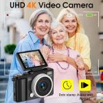 Digital camera, 4K 64MP Compact Digital Camera with Autofocus and Macro Function, 180° flip-up screen portable selfie cameras for photography and video with 32GB SD Card for Beginners Teens