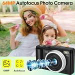 Digital camera, 4K 64MP Compact Digital Camera with Autofocus and Macro Function, 180° flip-up screen portable selfie cameras for photography and video with 32GB SD Card for Beginners Teens