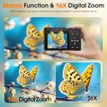 Digital camera, 4K 64MP Compact Digital Camera with Autofocus and Macro Function, 180° flip-up screen portable selfie cameras for photography and video with 32GB SD Card for Beginners Teens