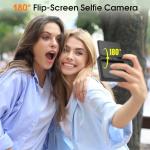 Digital camera, 4K 64MP Compact Digital Camera with Autofocus and Macro Function, 180° flip-up screen portable selfie cameras for photography and video with 32GB SD Card for Beginners Teens