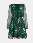 CUPSHE Women's Floral Print Chiffon A-Line Mini Dress Long Peasant Sleeves Elastic Autumn Dress Green M