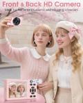 Digital Camera 4K 64MP Compact Camera with Dual Lens,2000mAh Battery,2.8" IPS Screen,18X Digital Zoom,32GB Micro SD Card and OTG Adapter Auto-Focus Small Camera for Kids,Teenagers,Beginners,Pink