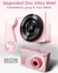 Digital Camera 4K 64MP Compact Camera with Dual Lens,2000mAh Battery,2.8" IPS Screen,18X Digital Zoom,32GB Micro SD Card and OTG Adapter Auto-Focus Small Camera for Kids,Teenagers,Beginners,Pink