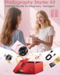 Digital Camera 4K 64MP Compact Camera with Dual Lens,2000mAh Battery,2.8" IPS Screen,18X Digital Zoom,32GB Micro SD Card and OTG Adapter Auto-Focus Small Camera for Kids,Teenagers,Beginners,Pink