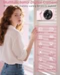 Digital Camera 4K 64MP Compact Camera with Dual Lens,2000mAh Battery,2.8" IPS Screen,18X Digital Zoom,32GB Micro SD Card and OTG Adapter Auto-Focus Small Camera for Kids,Teenagers,Beginners,Pink