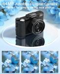 Digital Camera, 5K 64MP Cameras for Photography with WiFi, 64GB Card, Autofocus, Adjustable flashlight, 18X Zoom 180°Flip Screen Compact Travel Vlogging Camera for Youtube Beginners, Wide & Macro Lens