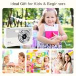 Digital Camera - 68MP Autofocus with 2.8" LCD Screen 16X Digital Zoom Anti-Shake Photography Vlogging Compact Photo Camera with 32gb SD Card for Kids Students Beginners Teens (White+Silver)