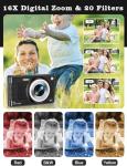 Upgrade Digital Camera, 56MP FHD 1080P 16X Kids Digital Zoom, 32GB TF Card, Portable Mini Camera with 2 Batteries, Lanyard, Compact Small Camera for Kids Boys Girls（Black）