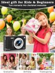Upgrade Digital Camera, 56MP FHD 1080P 16X Kids Digital Zoom, 32GB TF Card, Portable Mini Camera with 2 Batteries, Lanyard, Compact Small Camera for Kids Boys Girls（Black）