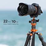 K&F Concept 68 inch /175cm Camera Tripods,Compact Travel Tripod with Monopod,10kg/22lbs Load Capacity 360° Panorama Ball Head Compatible with DSLR Cameras O255A4+BH-28L