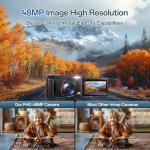 Digital Camera 4K, 48MP 16X Autofocus Digital Zoom Photo Camera, 3 Inch 180° Flip LCD Screen Compact Vlogging Photography Camera with Charging Station, 2 Batteries, 32GB Card for Children, Beginners