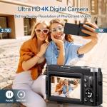 Digital Camera 4K, 48MP 16X Autofocus Digital Zoom Photo Camera, 3 Inch 180° Flip LCD Screen Compact Vlogging Photography Camera with Charging Station, 2 Batteries, 32GB Card for Children, Beginners