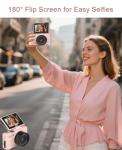 LONGYI Digital Camera 5K 75MP Cameras for Photography Vlogging with WIFI, 64GB Card, 18X Zoom,3.0" LCD 180° Flip Screen Compact Photo Camera for Travel Youtube Beginners Adults（Pink）