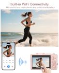 LONGYI Digital Camera 5K 75MP Cameras for Photography Vlogging with WIFI, 64GB Card, 18X Zoom,3.0" LCD 180° Flip Screen Compact Photo Camera for Travel Youtube Beginners Adults（Pink）