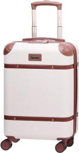 Aerolite Ultra Quiet 8 Wheel Stylish Classic Retro Vintage Style ABS Hard Shell Carry On Hand Cabin Luggage Suitcase with 4 Dual Hinomoto Wheels & TSA Lock 55x35x20, Cream