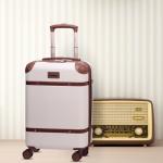 Aerolite Ultra Quiet 8 Wheel Stylish Classic Retro Vintage Style ABS Hard Shell Carry On Hand Cabin Luggage Suitcase with 4 Dual Hinomoto Wheels & TSA Lock 55x35x20, Cream