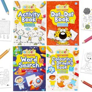 Abeec Activity Books for Children - 4 A4 Books Containing: Word Search, Dot to Dot and Colouring Books for Children. Kids Travel Activity Packs for Kids