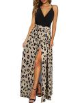 Newshows Women's Summer V Neck Spaghetti Strap Sleeveless Casual Split Long Maxi Wedding Guest Dress(Leopard 01,Medium)