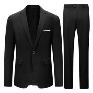 Allthemen Mens Suits 2 Piece Suit Slim Fit Wedding Dinner Tuxedo Suits for Men Business Casual Jacket & Trousers, Chest 38(trousers:waist 32)/Medium, Black