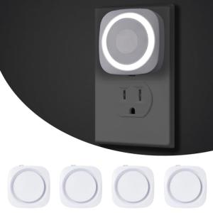 WEEKUU LED Night Lights Plug into Wall, Indirect Soft Dimmable Night Light with Dust to Dawn Sensor, White Nightlight for Bedroom,Bathroom,Kitchen,Stairs,Hallway,Travel, 4 Packs, White