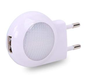 Omeet EU 2-pin Plug - Portable Plug-in 0.7W Travel LED Night Light with USB Wall Charger - 2 Pack of White