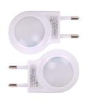Omeet EU 2-pin Plug - Portable Plug-in 0.7W Travel LED Night Light with USB Wall Charger - 2 Pack of White