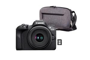Canon EOS R100 + RF-S 18-45mm F4.5-6.3 IS STM Lens - Compact Mirrorless Digital Camera - 24.1 MP, 4K Video - 6.5fps Continuous Shooting - Face & Eye Detection, Bluetooth, Wi-Fi - Camera Bag+64GB Card