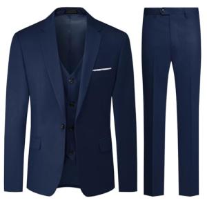 Allthemen Mens Suits 3 Piece Regular Fit Wedding Formal Dress Suit One Button Business Suit Blue L
