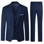 Allthemen Mens Suits 3 Piece Regular Fit Wedding Formal Dress Suit One Button Business Suit Blue L