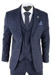 Mens Tweed 3 Piece Suit Blue Check Vintage 1920s Gatsby Blinders Tailored Fit - Blue 40