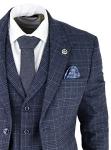 Mens Tweed 3 Piece Suit Blue Check Vintage 1920s Gatsby Blinders Tailored Fit - Blue 40