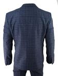 Mens Tweed 3 Piece Suit Blue Check Vintage 1920s Gatsby Blinders Tailored Fit - Blue 40