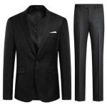 Allthemen Mens 2 Piece Suit Slim Fit Dinner Wedding Tuxedo Suits Classic Business Jacket Trousers Black M
