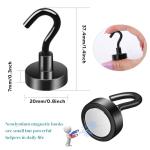MIN CI 8pcs Black Magnetic Hooks Heavy Duty 35lbs, Neodymium Strong Magnets Hooks 20mm Magnet with Hooks, Magnetic Hooks for Cruise Cabins, Fridge, Kitchen, Workplace