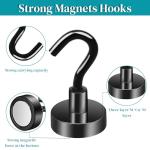 MIN CI 8pcs Black Magnetic Hooks Heavy Duty 35lbs, Neodymium Strong Magnets Hooks 20mm Magnet with Hooks, Magnetic Hooks for Cruise Cabins, Fridge, Kitchen, Workplace