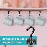 MIN CI 8pcs Black Magnetic Hooks Heavy Duty 35lbs, Neodymium Strong Magnets Hooks 20mm Magnet with Hooks, Magnetic Hooks for Cruise Cabins, Fridge, Kitchen, Workplace