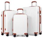 CALDARIUS Suitcase Large | Lightweight Hard Shell ABS Large Suitcase | 4 Dual Spinner Wheels Suitcase | Hold Check in Luggage | 3 Digit Combination Lock | (White, Large 28'')