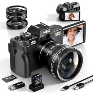 NBD 4K Digital Camera  - 48MP/60FPS Video Camera for Vlogging, WiFi & App Control, YouTube Vlogging Camera with 32GB TF Card. Wide-Angle & Macro Lens Included (Black)