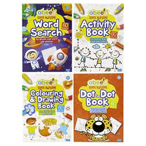 Abeec Activity Books for Children - 4 A4 Books Containing: Word Search, Dot to Dot and Colouring Books for Children. Kids Travel Activity Packs for Kids