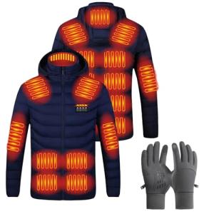 Warming Heated Jacket with Heating Gloves, USB Electric Heated Body Jackets for Men Women